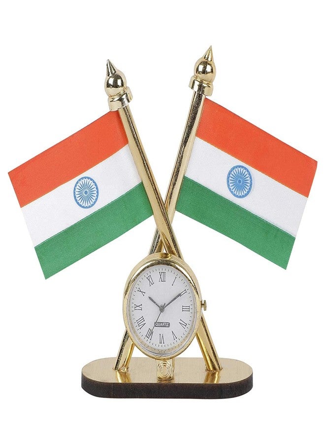 RHT Indian Cross Flag with Clock for Car Dashboard Flag and Office Table - Image 1